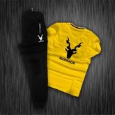 Yellow Black Markhor Print Contrasted Tracksuit For Men