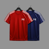 Bundle of dry fit round neck t-shirts with shoulder strip and logo