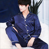 Shamur Silk Men Night Suit - Navy Blue