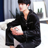 Shamur Silk Men Night Suit - Black