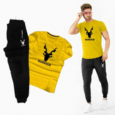 Yellow Black Markhor Print Contrasted Tracksuit For Men