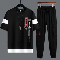 Stylish Short Sleeves Printed Pannelling Tracksuit For Men