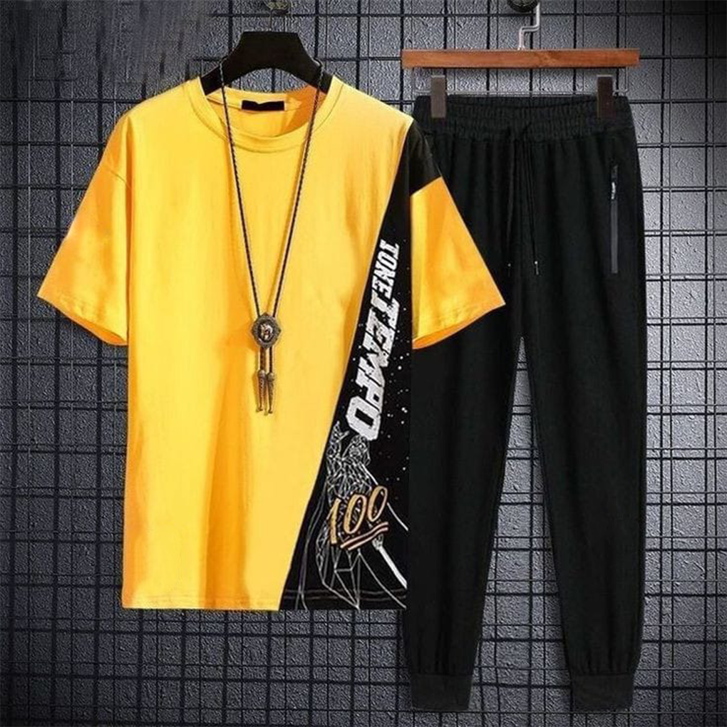 Stylish Yellow & Black Side Print Tracksuit For Men