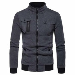 Charcoal Patchwork Pocket Zipper Jacket For Men