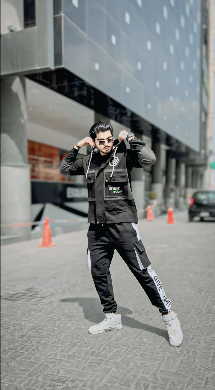 Black Cargo Track Suit for Men's