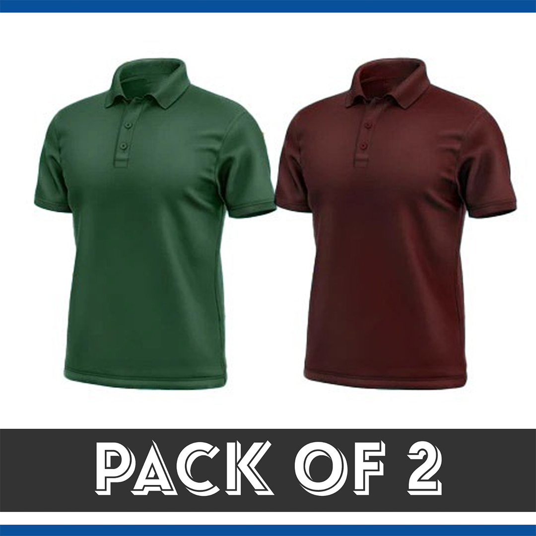 Pack Of 2 Polo T-Shirt - Dark Green & Chocolate Brown