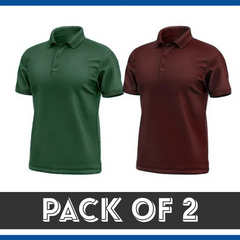 Pack Of 2 Polo T-Shirt - Dark Green & Chocolate Brown