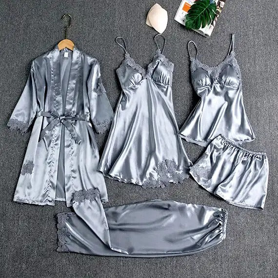 5 piece night suit for women's - Gray