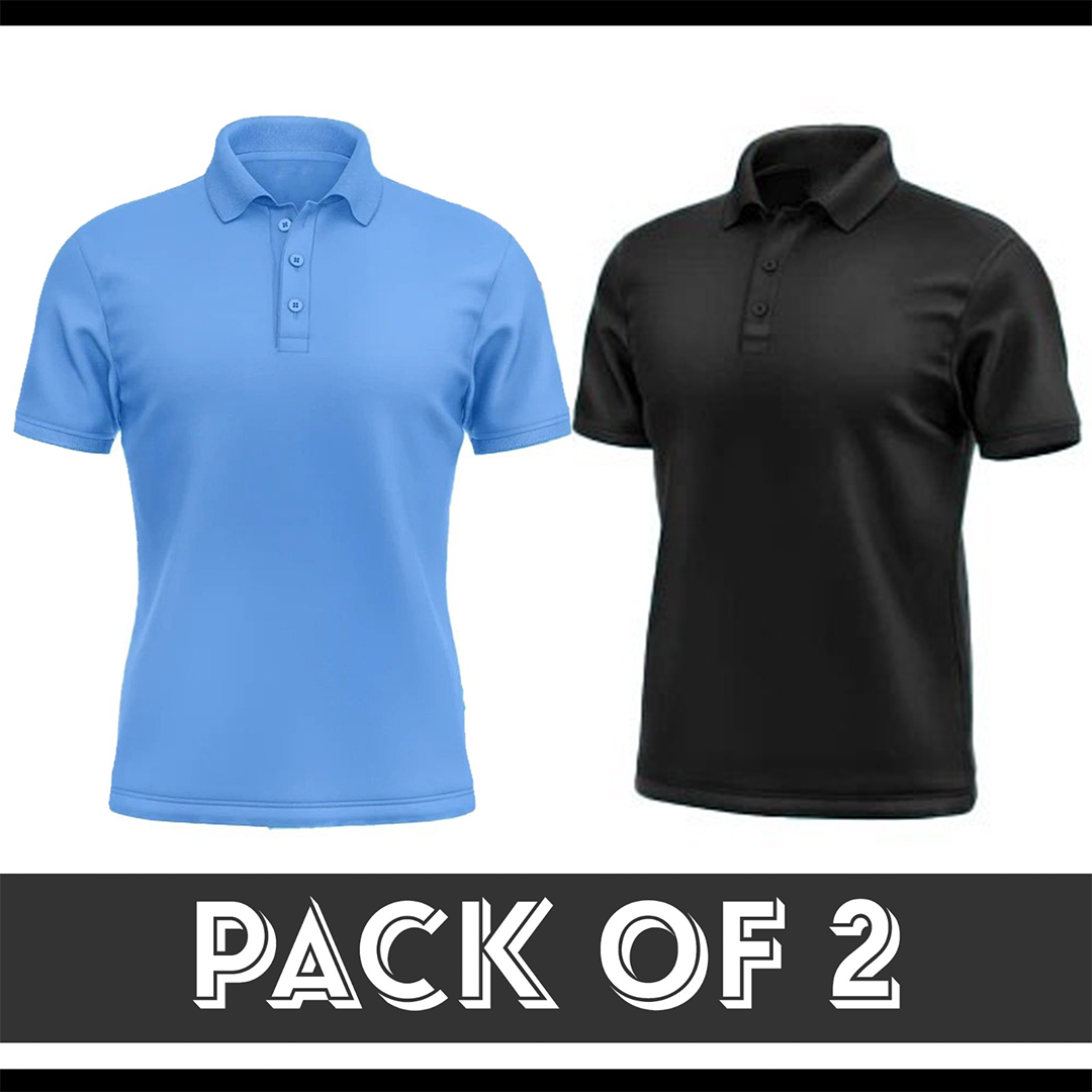 Pack Of 2 Polo T-Shirt - Sky Blue & Black