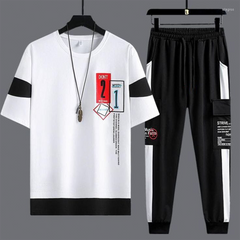 Stylish Short Sleeves Printed Pannelling Tracksuit For Men