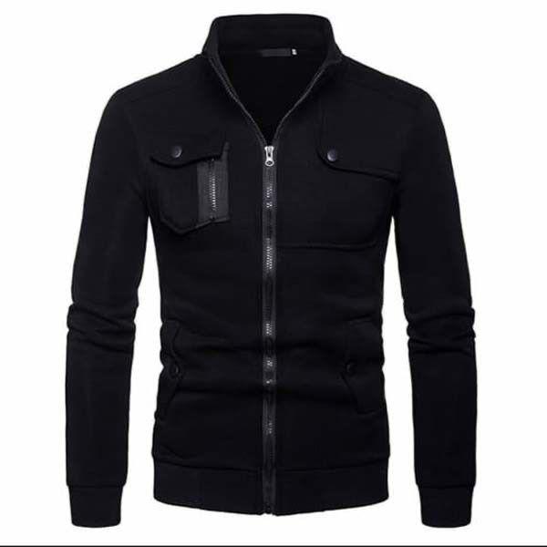 Black Patchwork Pocket Zipper Jacket For Men